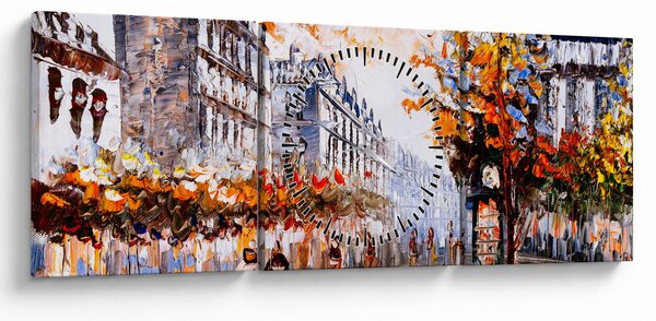Obraz - Życie w mieście (z zegarem) (90x30 cm)