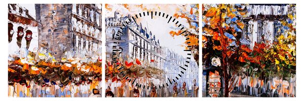 Obraz - Życie w mieście (z zegarem) (90x30 cm)