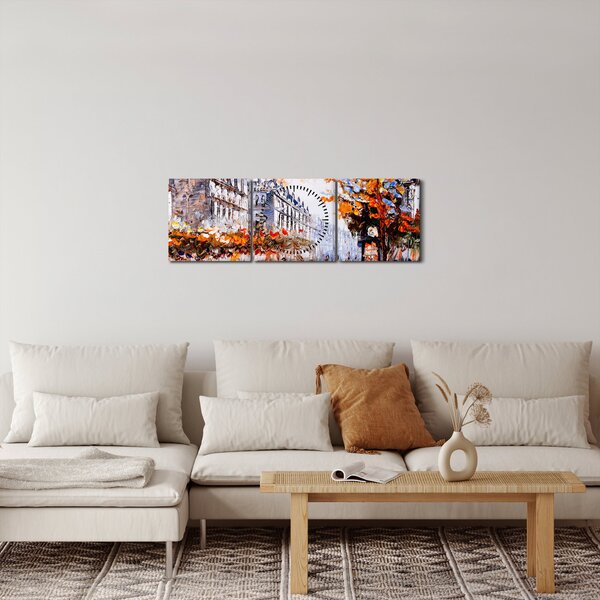Obraz - Życie w mieście (z zegarem) (90x30 cm)