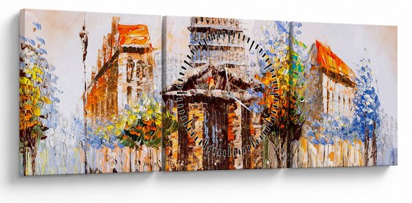 Obraz - Malowana miejska pamiątka (z zegarem) (90x30 cm)