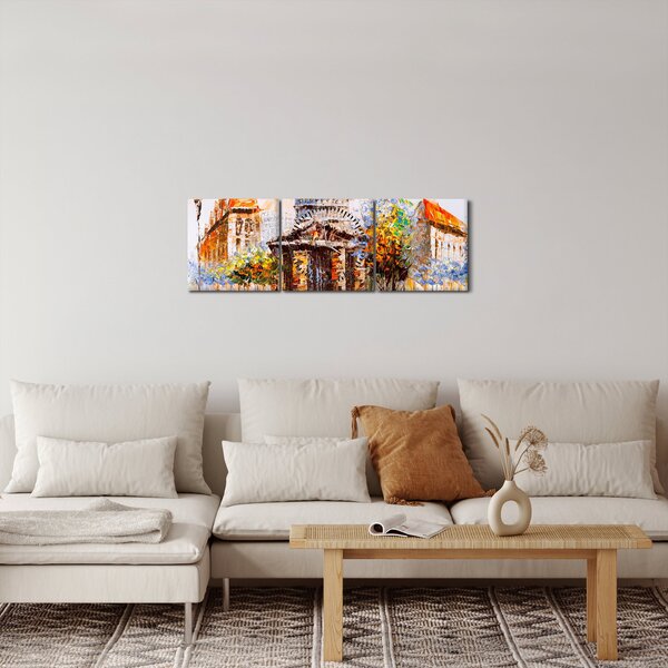 Obraz - Malowana miejska pamiątka (z zegarem) (90x30 cm)