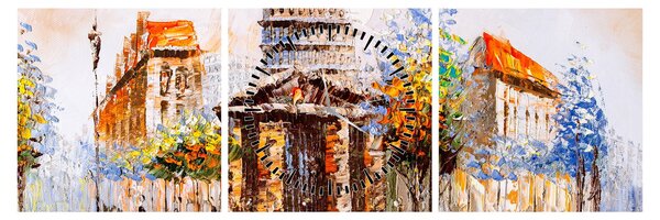 Obraz - Malowana miejska pamiątka (z zegarem) (90x30 cm)