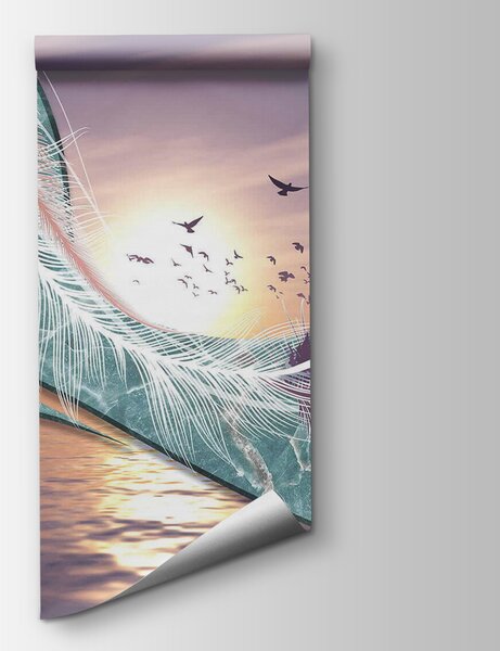 Fototapeta Kolorowe pióra i ptaki latające nad wodą, Fototapety 3d, Popularne Fototapety, u59821 - Tapeko.pl