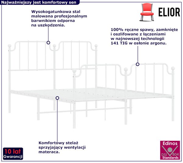 Industrialne białe łóżko metalowe z zagłówkiem 120x200 cm F2-T43