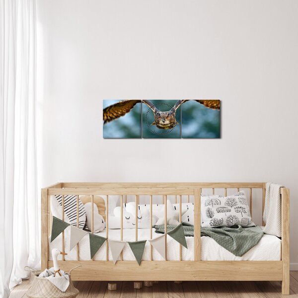 Obraz - Sowa w locie (z zegarem) (90x30 cm)