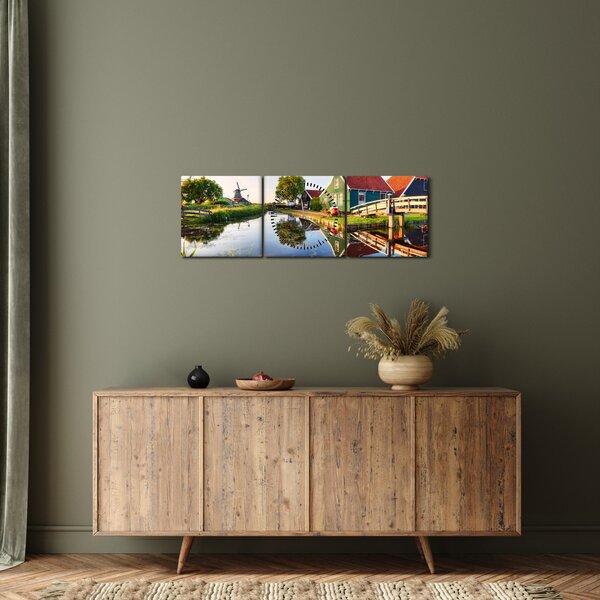Obraz holenderskich młynów (z zegarem) (90x30 cm)
