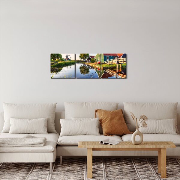 Obraz holenderskich młynów (z zegarem) (90x30 cm)