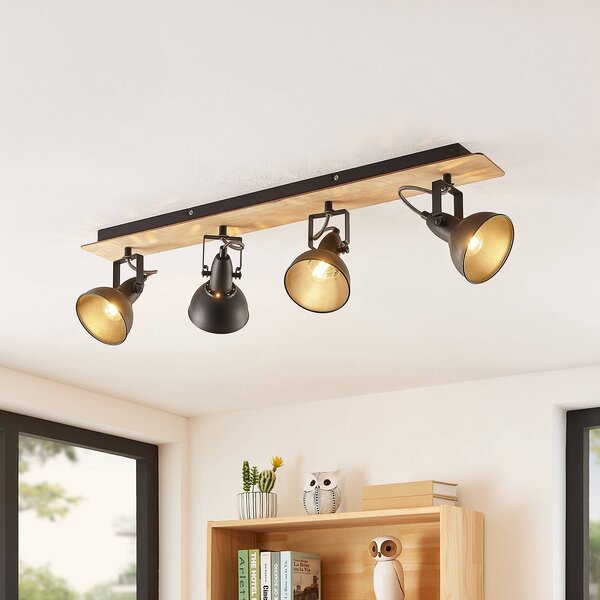 Lampa sufitowa Lindby Aylis, 4-punktowa, 82 cm, czarny, drewno, E14 Aylis Lindby, możliwość ściemniania, ciemne drewno, salon / jadalnia, metal, industrialny