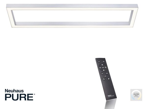 PURE Lampa sufitowa LED Lines Square, możliwość ściemniania, aluminiowy / szary / cynkowy, salon / jadalnia, metal, nowoczesny