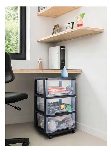 Czarno-transparentny plastikowy regał na kółkach 37x80,5 cm – Curver