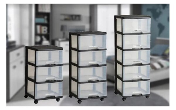 Czarno-transparentny plastikowy regał na kółkach 37x80,5 cm – Curver