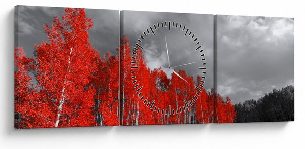 Obraz - Drzewa w kolorze jesieni (z zegarem) (90x30 cm)