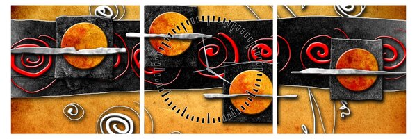 Abstrakcyjny obraz - Planety (z zegarem) (90x30 cm)