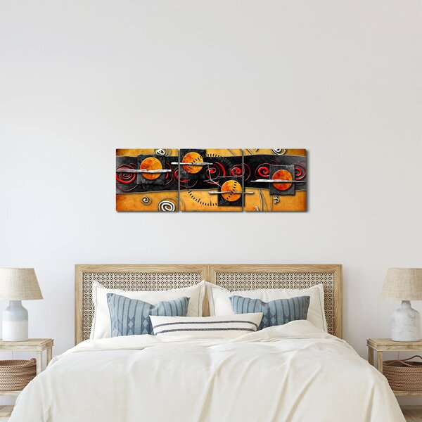 Abstrakcyjny obraz - Planety (z zegarem) (90x30 cm)