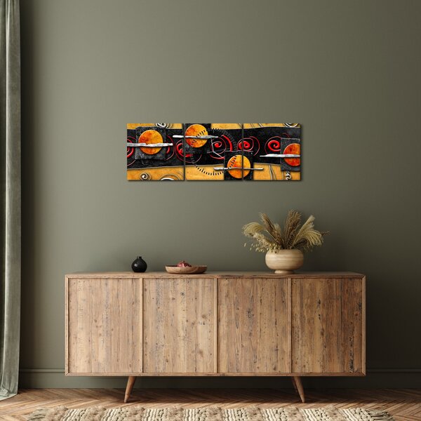 Abstrakcyjny obraz - Planety (z zegarem) (90x30 cm)