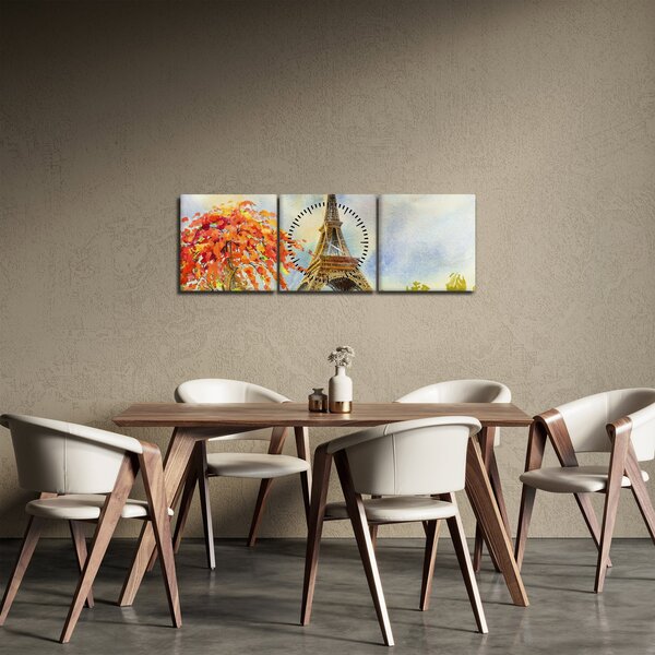 Malowany obraz Wieży Eiffla (z zegarem) (90x30 cm)