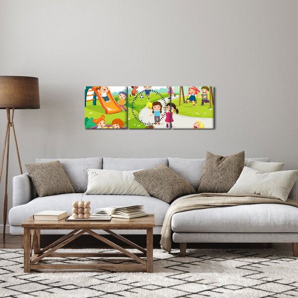 Obraz dziecięcych zabaw w piaskownicy (z zegarem) (90x30 cm)
