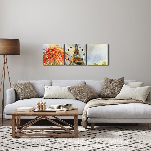 Malowany obraz Wieży Eiffla (z zegarem) (90x30 cm)