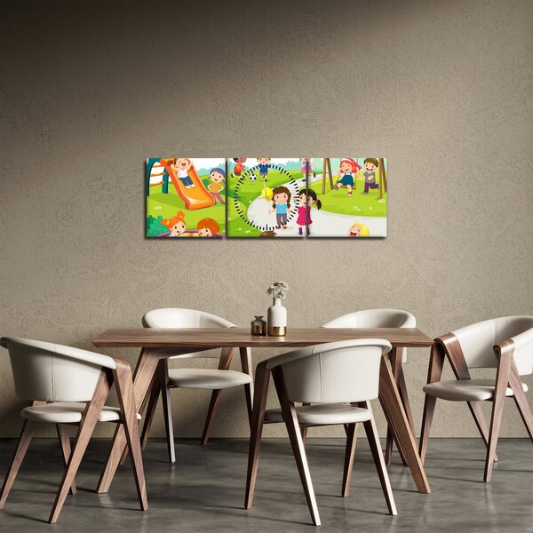 Obraz dziecięcych zabaw w piaskownicy (z zegarem) (90x30 cm)