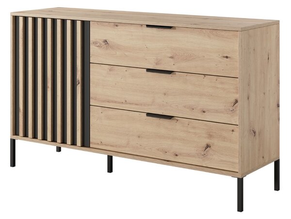 Komoda do sypialni z szafką i szufladami Tally B 138 D3S, lamele i dąb artisan
