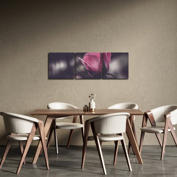 Obraz - Detal kwiatu róży (z zegarem) (90x30 cm)