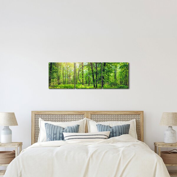 Obraz - Wiosenny las liściasty (z zegarem) (90x30 cm)