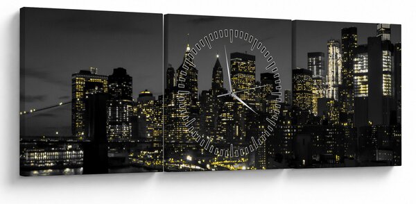 Obraz nocnej metropolii (z zegarem) (90x30 cm)