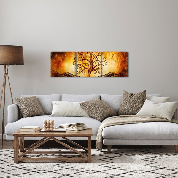Naturalny abstrakcyjny obraz drzewa (z zegarem) (90x30 cm)