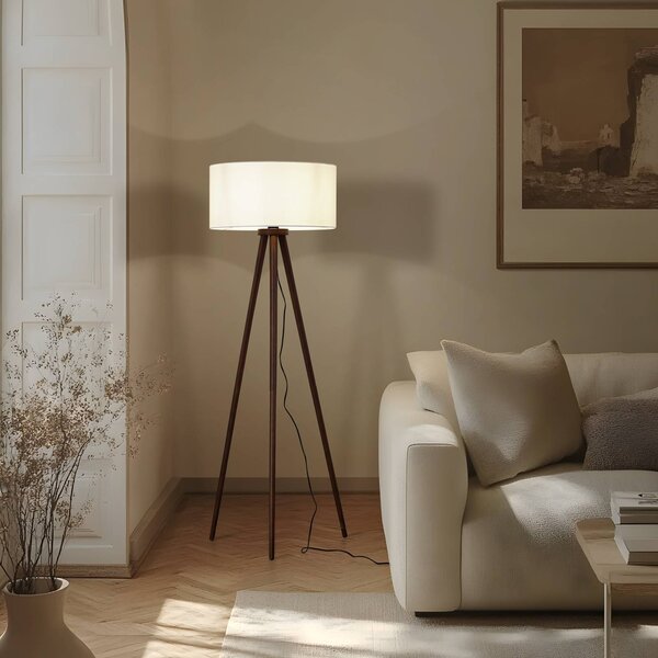 Lampa stojąca Charlia Lindby, ciemne drewno, salon / jadalnia, tkanina / materiał / jedwab, skandynawski