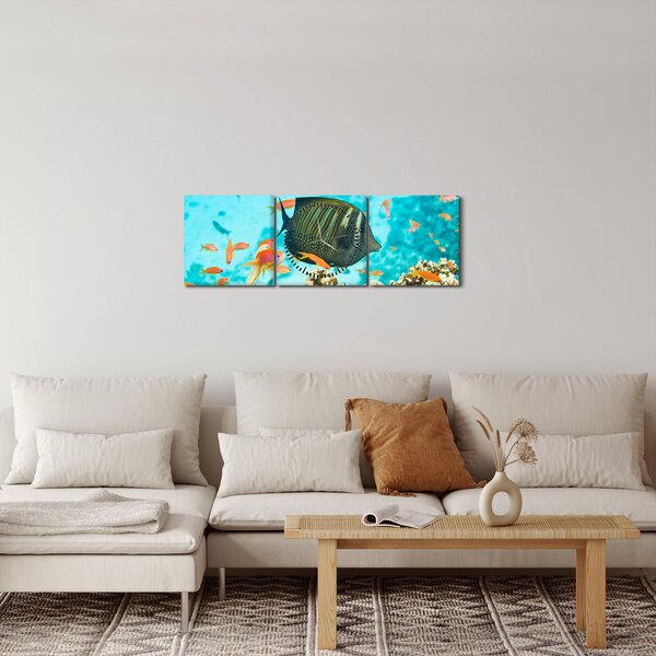 Obraz podwodnego świata (z zegarem) (90x30 cm)