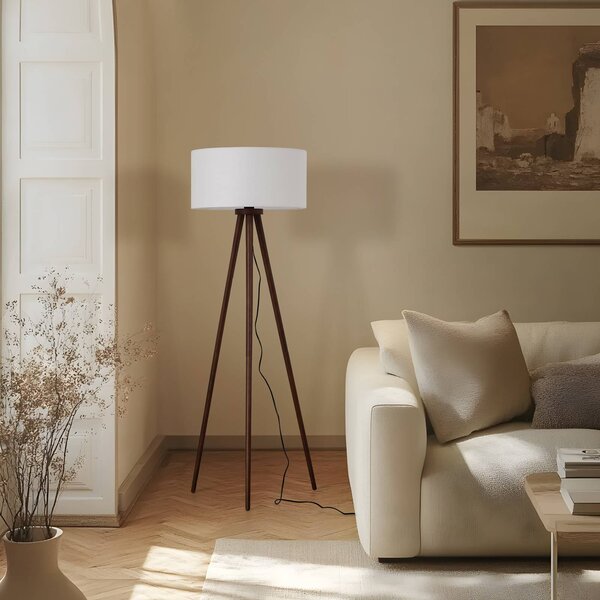 Lampa stojąca Charlia Lindby, ciemne drewno, salon / jadalnia, tkanina / materiał / jedwab, skandynawski