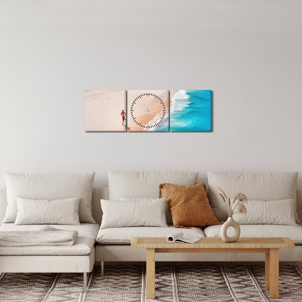 Obraz - Bieg na plaży (z zegarem) (90x30 cm)