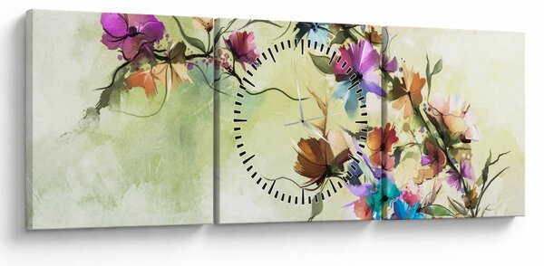 Obraz - malowidło pnącej się kwiaty (z zegarem) (90x30 cm)