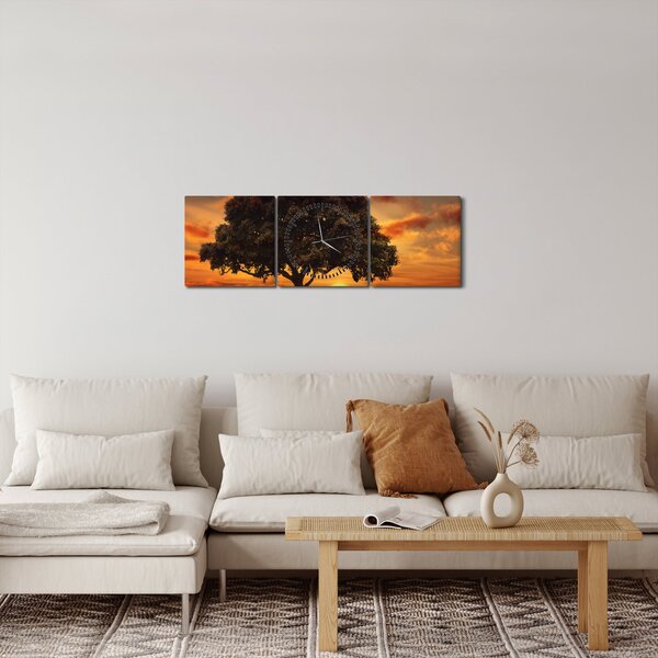 Obraz drzewa o zachodzie słońca (z zegarem) (90x30 cm)