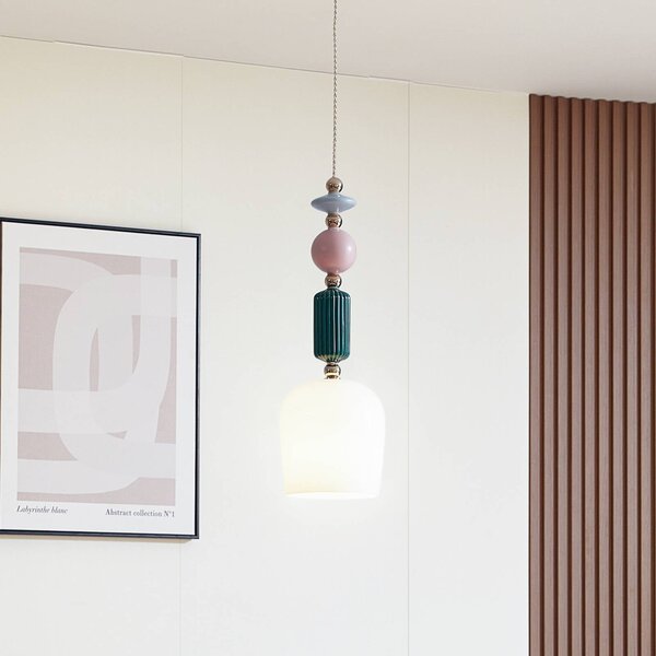 Lampa wisząca szklana Ysoria Lindby, możliwość ściemniania, multikolor, salon / jadalnia, ceramika, design