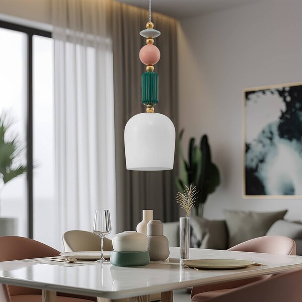 Lampa wisząca szklana Ysoria Lindby, możliwość ściemniania, multikolor, salon / jadalnia, ceramika, design