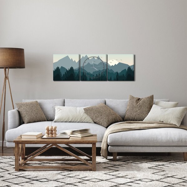 Obraz - Góry oczami grafika (z zegarem) (90x30 cm)
