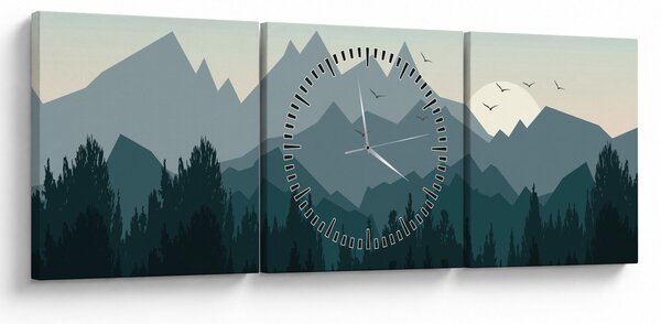 Obraz - Góry oczami grafika (z zegarem) (90x30 cm)