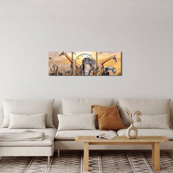 Obraz - Afrykańskie zwierzęta (z zegarem) (90x30 cm)