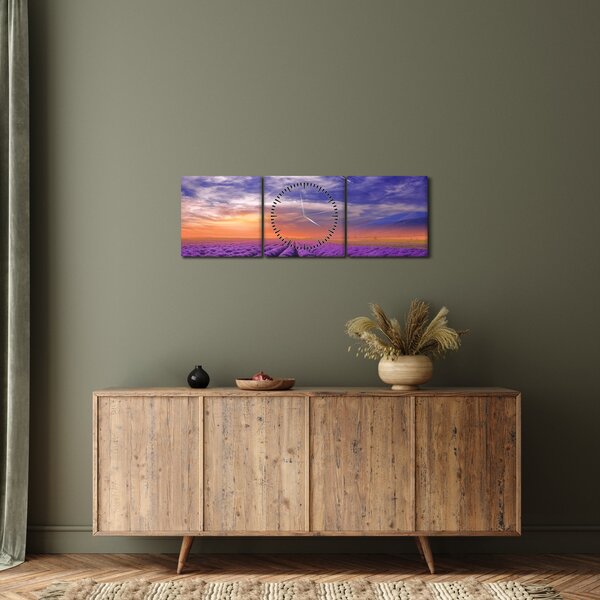 Obraz lawendowego pola (z zegarem) (90x30 cm)