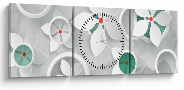 Obraz kwiatowej abstrakcji (z zegarem) (90x30 cm)