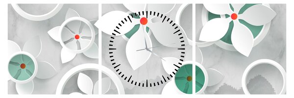 Obraz kwiatowej abstrakcji (z zegarem) (90x30 cm)