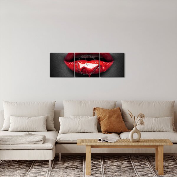Obraz kobiecych ust (z zegarem) (90x30 cm)