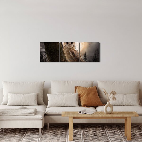 Obraz sowy palonej (z zegarem) (90x30 cm)