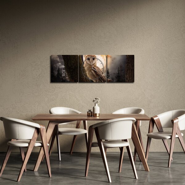 Obraz sowy palonej (z zegarem) (90x30 cm)