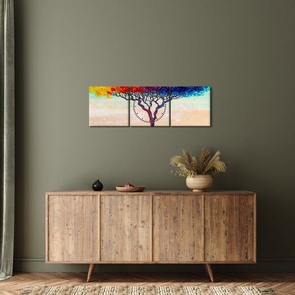 Obraz malowanego drzewa (z zegarem) (90x30 cm)