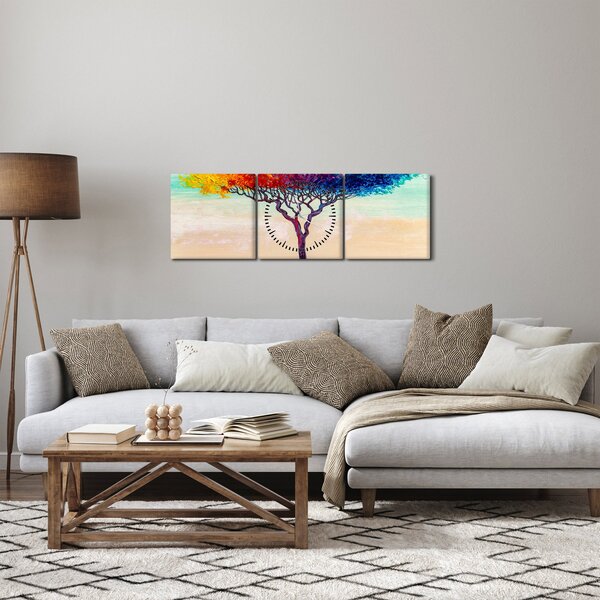 Obraz malowanego drzewa (z zegarem) (90x30 cm)