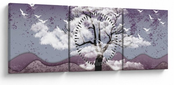 Obraz - Drzewo w chmurach (z zegarem) (90x30 cm)