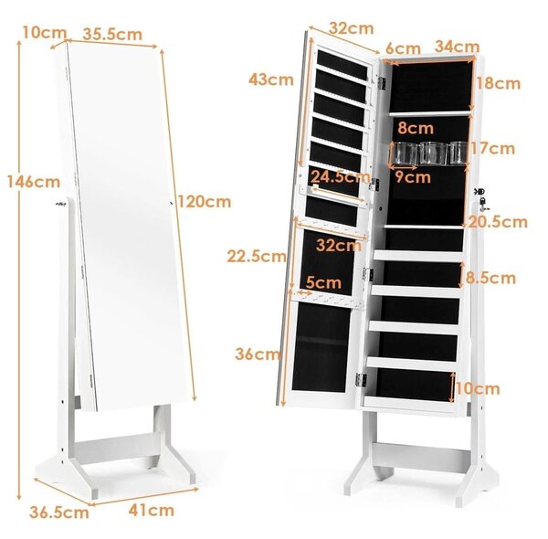 Szafka na biżuterię z lustrem 41 x 36,5 x 146 cm