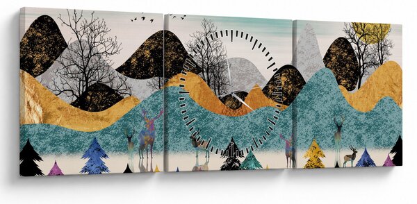 Obraz graficzny z jeleniem (z zegarem) (90x30 cm)